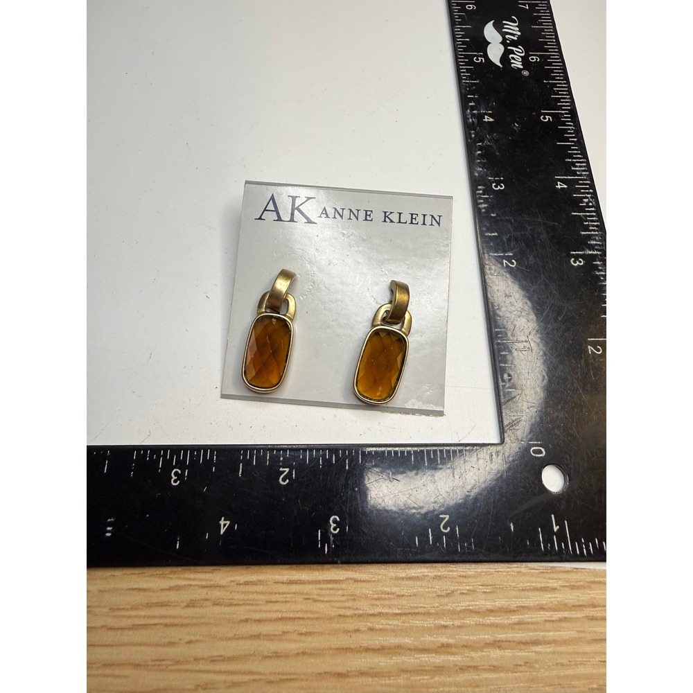 Anne Klein Gold Tone Amber Resin Faceted Rectangle Drop Earrings 60118460-900